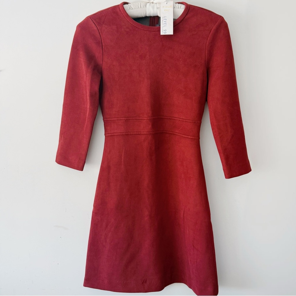 NWT! Rust Faux Suede Three-Quarter Sleeve A-Line Dress by Level 99 Size XS